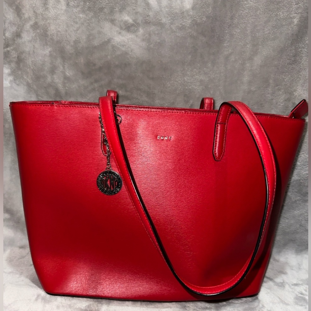 DKNY Red Leather Tote Bag